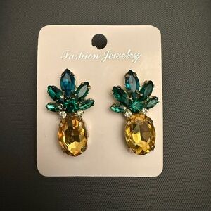 Pineapple Gold and Green Crystal Earrings